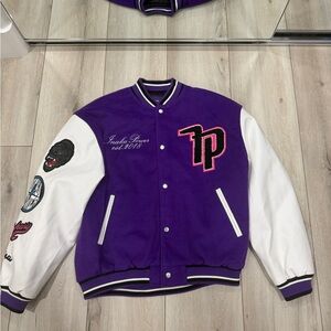 Inaka Power White and Purple Varsity Jacket